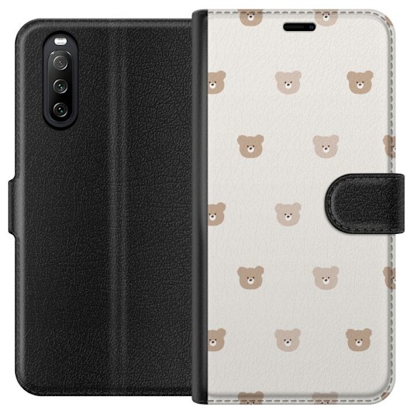 Sony Xperia 10 III Tegnebogsetui Teddybaggrund - søde teddybjørne mod en blød baggrund