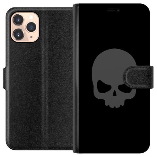 Kompatibel Tegnebogsetui til Apple iPhone 11 Pro Enkel dødningehoved i grå tone mod sort baggrund, elegant og moderne design