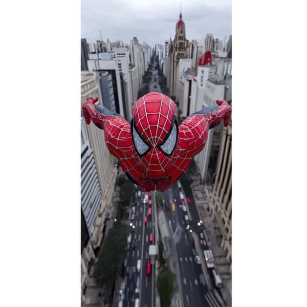 Kompatibelt Plånboksfodral till Apple iPhone 13 Pro Spiderman flyger över stad Marvel superhero action scen city skyline dynamic pose comic hero red