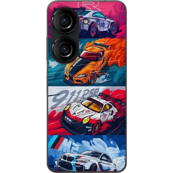 Asus Zenfone 10 Läpinäkyvä kuori Nopeat Autot - Piirretty Kuvio Toiminnalla