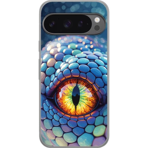 Kompatibelt Mobildeksel til Google Pixel 9 Pro XL Nærbilde av en blå drakes øye med fargerik iris blå