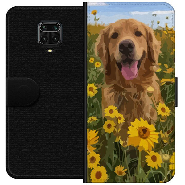 Xiaomi Redmi Note 9S Plånboksfodral Golden Retriever Solrosfält Hundmotiv Natur Sommar Design Populärt Hundras Familjefavorit