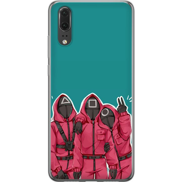 Huawei P20 Genomskinligt Skal Squid Game Karaktärer Grafisk Design Seriefigurer Populär TV Motiv Asiatisk Stil Spännande Trend