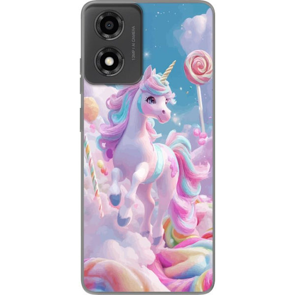 Motorola Moto E14 Gennemsigtig cover Enhjørning Candy Pastel Kawaii Motiv Sød Populær Farve Grafisk Trend Børne Motiv Fantasy Art