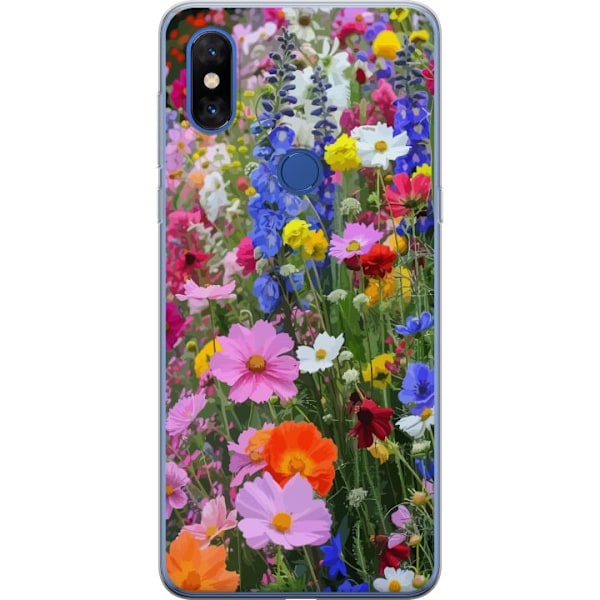 Xiaomi Mi Mix 3 Läpinäkyvä kuori Kukkakuvioinen mobiilikuori kesäisellä niityllä ja luontomaisemalla