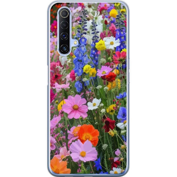Realme X50 5G Läpinäkyvä kuori Kukkakuvioinen mobiilikuori kesäisellä niityllä ja luontomaisemalla