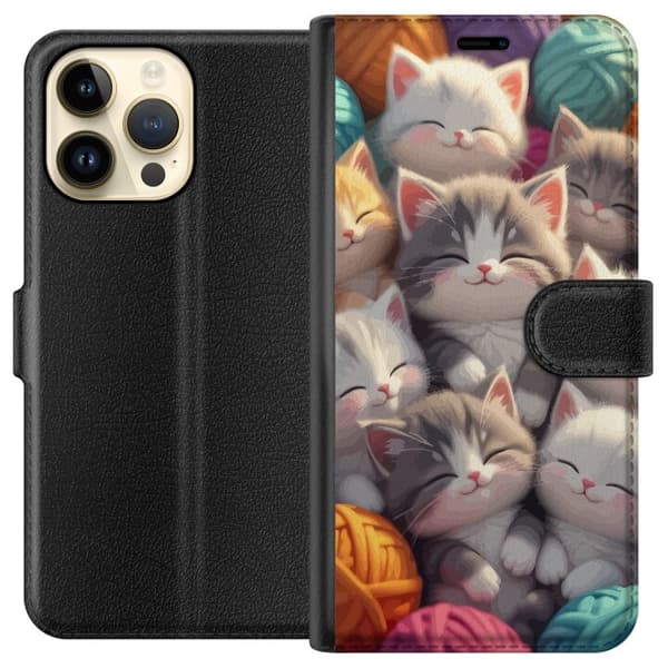 Kompatibelt Plånboksfodral till Apple iPhone 15 Pro Max Sovande kattungar beige