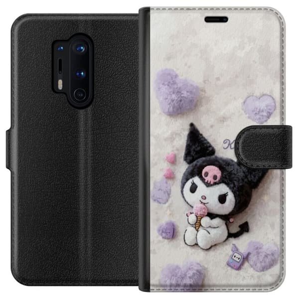 Kompatibel Tegnebogsetui til OnePlus 8 Pro Sød sort-hvid figur med lyserød is og bløde hjerter hvid