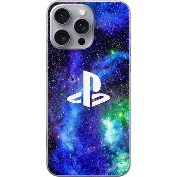 Kompatibelt Mobildeksel til Apple iPhone 16 Pro Max Blå og lilla galaksedesign med stjernehimmel og hvitt gaming-symbol blå