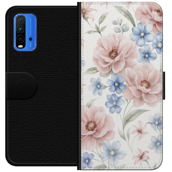 Xiaomi Redmi Note 9 4G Tegnebogsetui Romantiske blomster