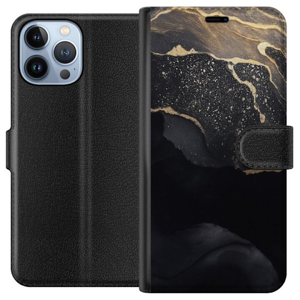 Apple iPhone 13 Pro Max Tegnebogsetui Sort guld abstrakt