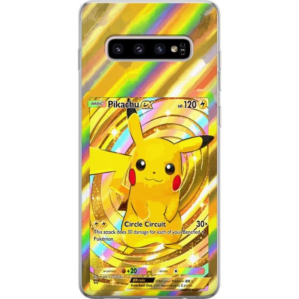 Kompatibelt Mobildeksel til Samsung Galaxy S10+ Gullig Pikachu EX samlebilde med regnbueeffekter gull
