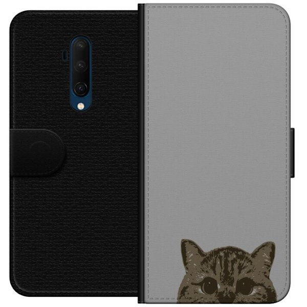 OnePlus 7T Pro Plånboksfodral Grå Kattblick – stilren kattdesign med grå bakgrund