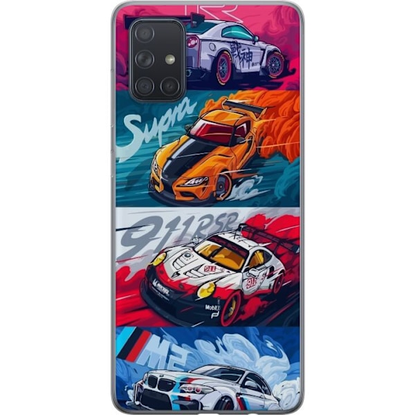 Samsung Galaxy A71 Läpinäkyvä kuori Nopeat Autot - Piirretty Kuvio Toiminnalla