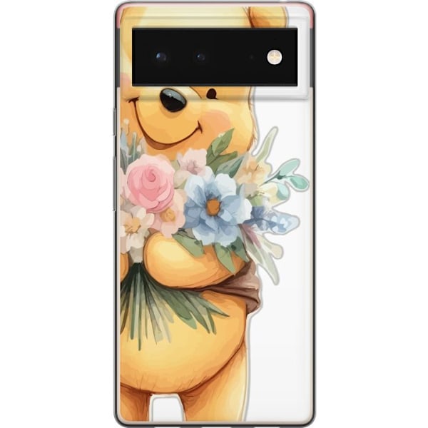 Google Pixel 6 Genomskinligt Skal Nalle Puh med blommor – klassisk barnfavorit i blommande vårmiljö
