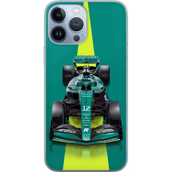 Kompatibelt Mobildeksel til Apple iPhone 13 Pro Max Aston Martin Formel 1-bil i grønt racingdesign med moderne studiopreg