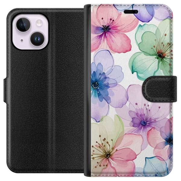 Kompatibel Tegnebogsetui til Apple iPhone 14 Plus Akvarelblomster i bløde pastelfarver