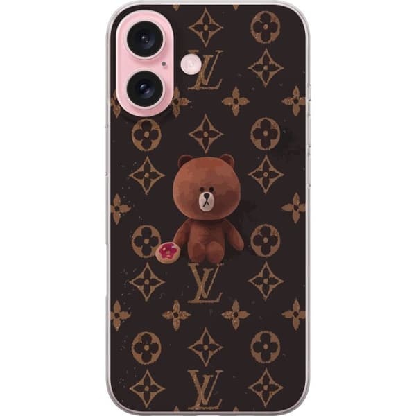 Kompatibelt Mobilskal till Apple iPhone 16 Cute Bear Aesthetic på Lyxigt Monogrammönster