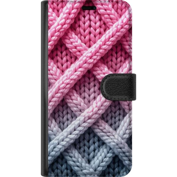 Kompatibel Tegnebogsetui til Apple iPhone 13 mini Nærbillede af flettet tekstilmønster i rosa, grå og hvide nuancer med taktil tekstur
