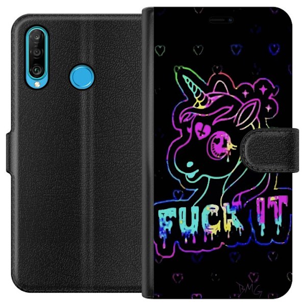 Huawei P30 lite Plånboksfodral Fuck it Unicorn