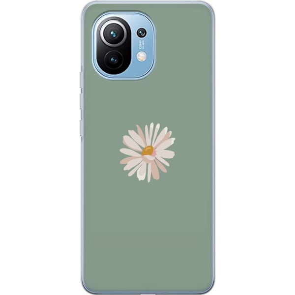 Xiaomi Mi 11 Läpinäkyvä kuori Vihreä Minimalikukka - tyylikäs kukka vihreällä taustalla