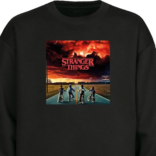 Sweatshirt til Voksne | Klassisk Collegebluse Stranger Things sort XXL