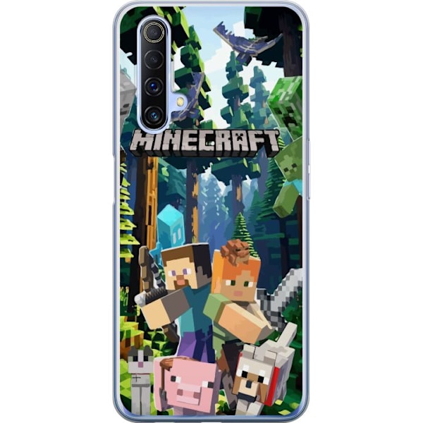 Realme X50 5G Läpinäkyvä kuori Minecraft-matkapuhelinkotelo metsällä ja pikselityylisillä hahmoilla