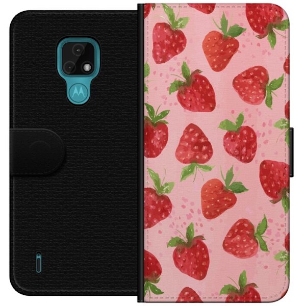 Motorola Moto E7 Tegnebogsetui Jordbærdrømme - Retro-stil jordbærmønster