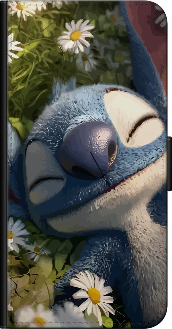 Kompatibelt Lommeboketui til Nokia 5.4 Sovende blå romfigur i nærbilde blant små hvite prestekrager og grønne planter blå