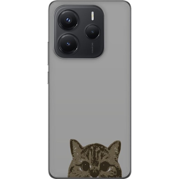 Xiaomi Redmi Note 14 Genomskinligt Skal Grå Kattblick – stilren kattdesign med grå bakgrund