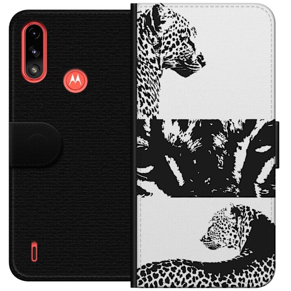 Motorola Moto E7 Power Lompakkokotelo Leopard Faces