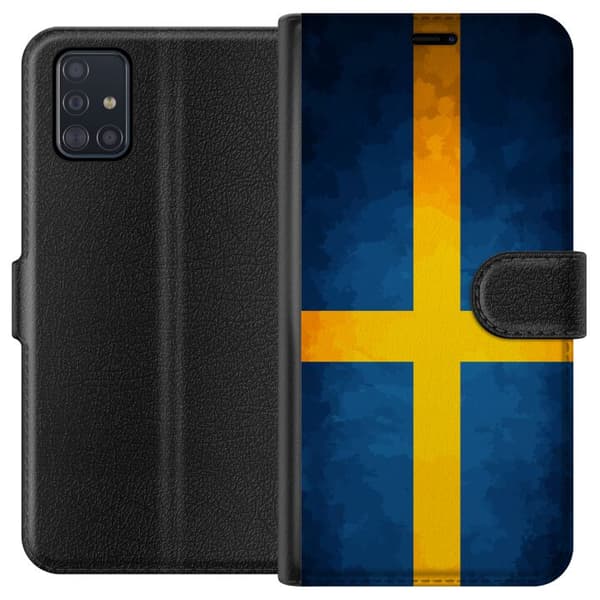 Kompatibelt Plånboksfodral till Samsung Galaxy A51 Svenska flaggan blå