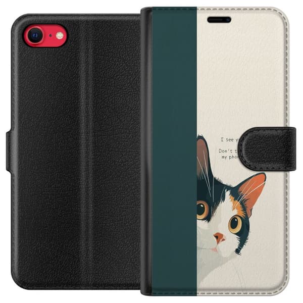 Kompatibelt Plånboksfodral till Apple iPhone 8 Katt som kikar fram beige