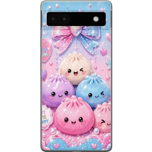 Kompatibelt Mobildeksel til Google Pixel 6a Rosa pastellmotiv med søte figurer, glitrende sløyfe, hjerter og stjerner rosa
