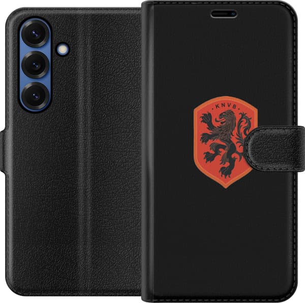 Kompatibel Tegnebogsetui til Samsung Galaxy S26+ Orange skjold med sort heraldisk løve mod sort baggrund sort