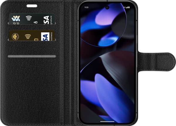 Kompatibel Tegnebogsetui til Google Pixel 9 Pro Sølvfarvet kronet fodboldemblem over blå og røde lyslinjer på mørk baggrund blå