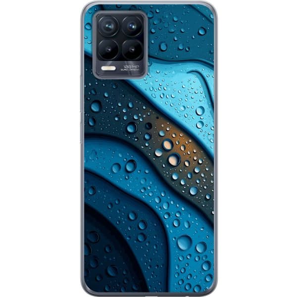 Kompatibelt Mobildeksel til Realme 8 Blå abstrakte bølger med glitrende vanndråper i moderne grafisk design blå