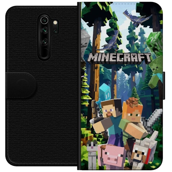 Xiaomi Redmi Note 8 Pro  Lompakkokotelo Minecraft-matkapuhelinkotelo metsällä ja pikselityylisillä hahmoilla