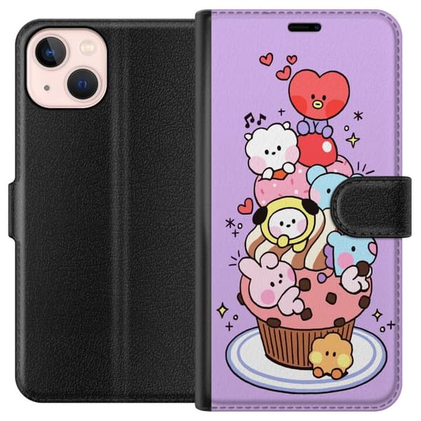 Kompatibel Tegnebogsetui til Apple iPhone 13 mini Sød cupcake med kawaii-dyr og hjerter