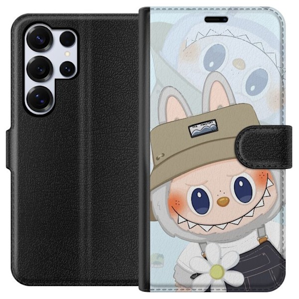 Samsung Galaxy S25 Ultra Plånboksfodral Labubu med hatt – Pop Mart-figur Mr. Butcher i retro stil med karaktär