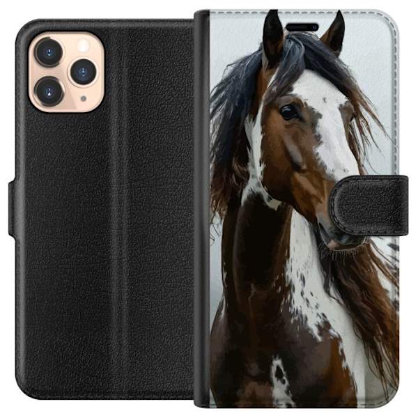 Apple iPhone 11 Pro Plånboksfodral Häst Djurmotiv Grafisk Design Natur Kraftfullt Motiv Populär Väggkonst Djurtema Ridning