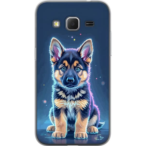 Kompatibelt Mobildeksel til Samsung Galaxy Core Prime Neonlyst schäfervalp med blå og lilla lys-effekter blå