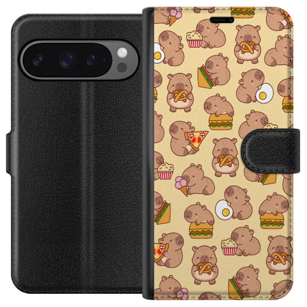 Google Pixel 9 Pro XL Tegnebogsetui Kawaii capybara mobilcover med flere søde figurer