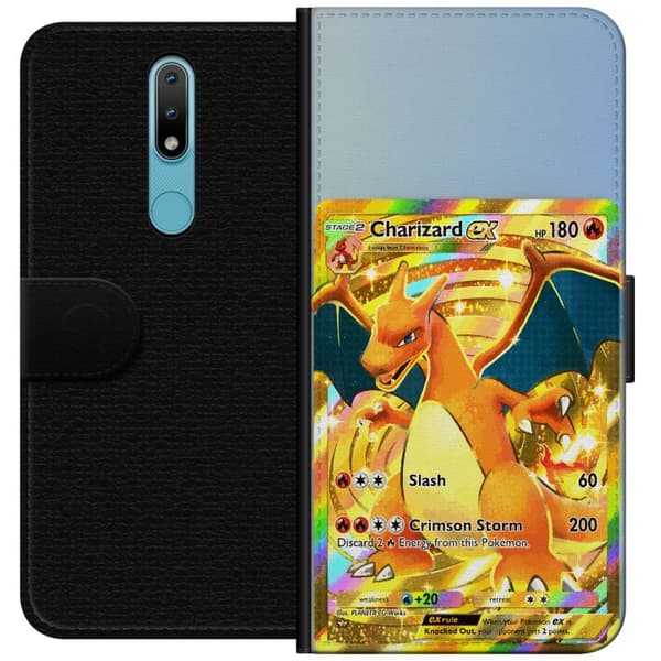 Kompatibelt Lommeboketui til Nokia 2.4 GyllenCharizard EX samlerkort med regnbueeffekter gull