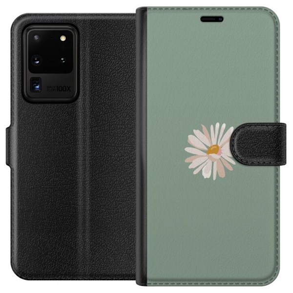 Samsung Galaxy S20 Ultra Lompakkokotelo Vihreä Minimalikukka - tyylikäs kukka vihreällä taustalla