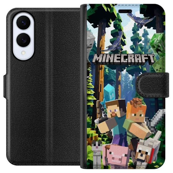 Samsung Galaxy S25 Edge Tegnebogsetui Minecraft mobiltelefon dækning med skov og pixel karakterer