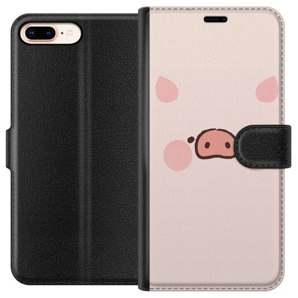 Kompatibel Tegnebogsetui til Apple iPhone 8 Plus Sødt minimalistisk griseansigt i lyserøde nuancer på lyserød baggrund pink