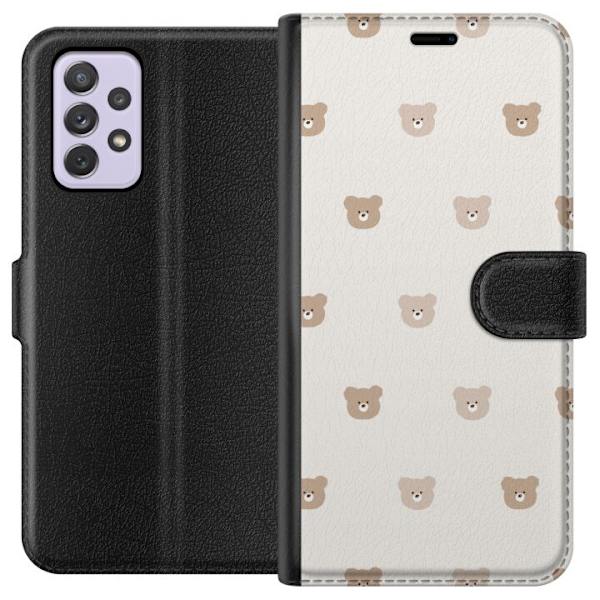 Samsung Galaxy A52s 5G Plånboksfodral Teddy Background – gulliga nallar mot mjuk bakgrund