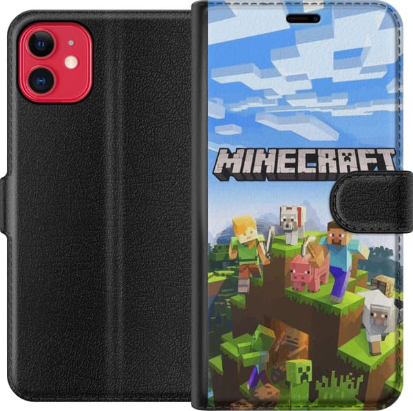 Kompatibelt Plånboksfodral till Apple iPhone 11 Minecraft Creeper block pixel retro gaming