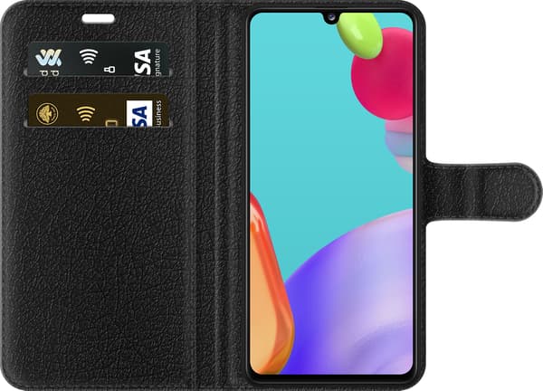 Kompatibel Tegnebogsetui til Samsung Galaxy A41 Audi – Sølvfarvede ringe – Fire sølvfarvede ringe over grå og sorte diagonale linjer på grå baggrund grå
